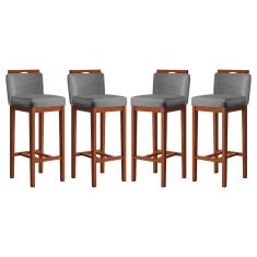 Kit 4 Banquetas Média para Bancada Ilha 38x92 Cm Líbia Madeira Maciça Suede Cinza CCS