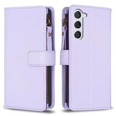 Capa com alça de pulso para Samsung Galaxy S23, 9 compartimentos para cartão, 1 carteira de couro com zíper, função de suporte, fecho magnético, capa para celular compatível com Samsung Galaxy S23 5G