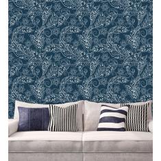 Papel de Parede Adesivo Lavável Floral Azul Marinho