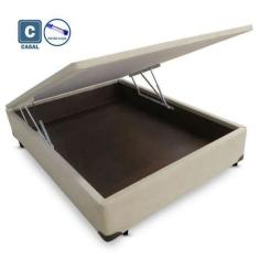 Cama Box Baú Casal em suede bege com Pistão a gás - 138x188 - Rabi Col