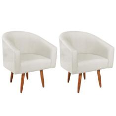 kit 02 Poltronas Luiza Palito Mel Linho Bege - Doce Sonho Móveis