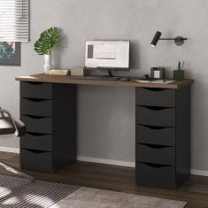 Escrivaninha Mesa Home Office 10 Gavetas Due Ii Nogal-preto
