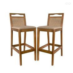 Kit 2 Banquetas para Bancada Alta de Madeira Estofada Valência Rattan 