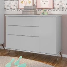 Cômoda Infantil 1 Porta 3 Gavetas 100% Mdf Pés Retrô Mel P04 Rosê - Mpozenato