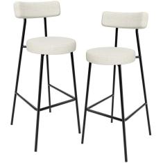 Kit 02 Banquetas Alta Bar Cozinha Sala De Jantar Em Aço Milão L02 Linho Champagne