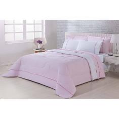 Kit Edredom 100% Algodão Percal 150 Fios Dupla Face Queen Gran Moratta 3 Peças - Rosa-branco