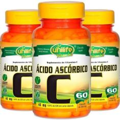 Kit 3 Vitamina C Ácido Ascórbico 60 Cápsulas Unilife