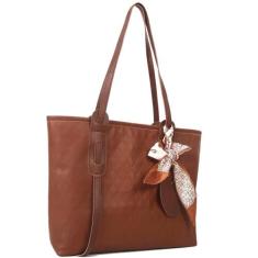 Bolsa Casual Geométrica com Alça de Ombro e Laço - Malissima, Marrom