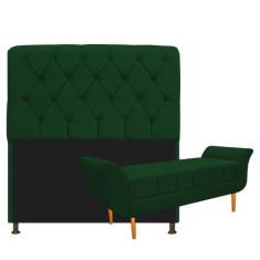 Kit Cabeceira Lady e Recamier Ari 140 cm Casal Suede Verde - ADJ Decor