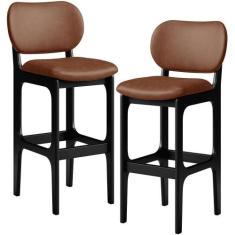 Kit 02 Banquetas Alta Para Cozinha Madeira Fixa Betta L02 Preto materi