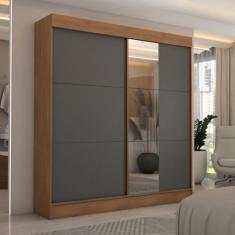 Guarda-Roupa Casal Portugal 2 Portas de Correr com Espelho 3 Gavetas F