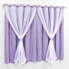 Cortina 4 Mts Sala Quarto Malha Com Voal Trilho Comum Baratissima Lilás