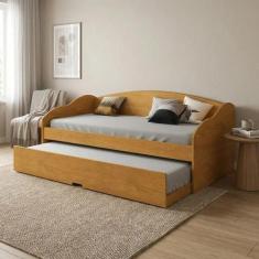 Bicama Solteiro Sofá Cama com Rodízios em MDF Funny Cinamomo - Conquis