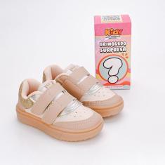 Tênis Infantil Menina Kidy Happy Casual Com Surpresa Glitter Dourado Bege-Feminino