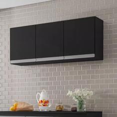 Armário para Lavanderia Aereo 120cm Andréia 3 Portas Cor Preto - AJL