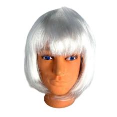 Fantasia Peruca Curta Lisa Com Franja Branca 25Cm Sintética