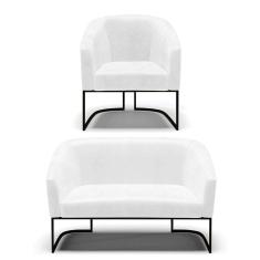 Sofá Namoradeira e Poltrona Base Industrial Preto Stella Corano Branco D03 - D`Rossi