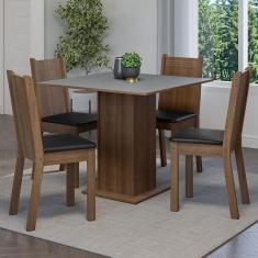 Conjunto de Jantar Samara 4 Lugares Tampo em MDP com Cadeiras Estofadas Rustic Cinza Preto Mesa 90x90