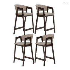 Kit 4 Banquetas Alta para Ilha de Cozinha Ravena Madeira Maciça Capuccino Suede Bege CCS