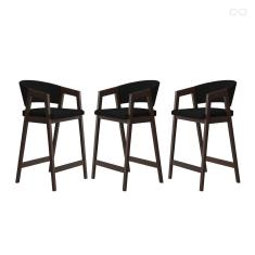 Kit 3 Banquetas Alta para Bancada de Cozinha Ravena Madeira Maciça Capuccino Suede Preto CCS