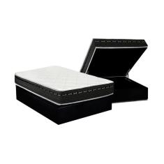 Cama Box Baú Casal: Colchão Molas Bonnel Luckspuma Eagle New + Base CRC Suede Black(138x188)