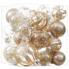 Enfeites de bola de Natal transparentes, enfeites de Natal decorativos de plástico à prova de estilhaçamento de 24 quilates conjunto de bolas de árvore de Natal com decorações brilhantes delicadas e