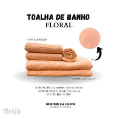 Jogo De Toalha De Banho e Rosto 5 Peças Gigante Briza - Floral Salmão