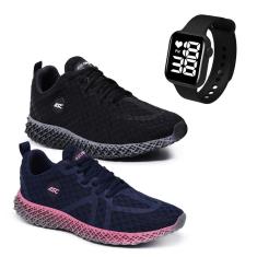 O Kit 2 Pares de Tênis + Relógio Quadrado – Seu Estilo, Sua Praticidade-Unissex