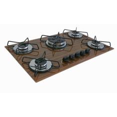 Fogão Cooktop Chamalar 5 Bocas Tripla Chama Bivolt XP, Amadeirado escu