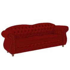 Sofá Chesterfield Merlo 3 lugares 2M - Veludo Vermelho / Decoração, recepção, Barbearia, sala tv estar