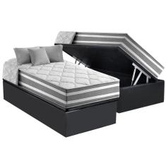 Cama Box Baú Solteiro: Colchão Molas Anjos Superlastic Duo Sono + Base crc Suede Gray(88x188)