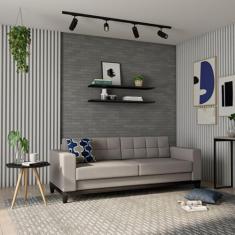 Sofá 3 Lugares Life Base de Madeira Linho Cotton Cru 210 cm