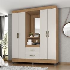 Guarda Roupa Solteiro 4 Portas Nature Off White Com Espelho