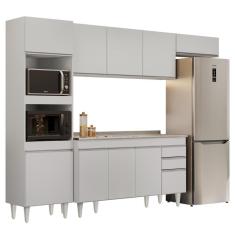 Armário De Cozinha Modulada 4 Peças Cp12 Balcão Com Pia Inox Branco - Lumil