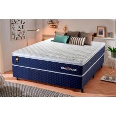 Conjunto Cama Box Casal Lagras 138x188x66 Azul c/ Molas Ensacadas