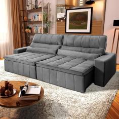 Sofá Retrátil Reclinável Supremo 2,30m Suede Velut Cinza Molas no Assento - King House