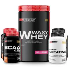 Kit Whey Protein Waxy Whey Pote 900g 2x BCAA 100g 2x Power Creatina 10