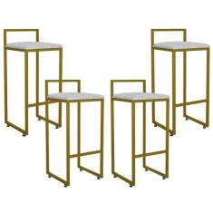Kit 04 Banquetas Altas Para Cozinha Sala De Jantar Hanna L02 Dourado L