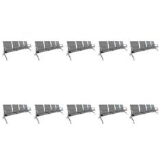 Kit 10 Cadeiras para Escritório Longarina 4 Lugares Aço Inox Dubai - E