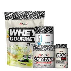 Kit Whey Gourmet Refil + Creatina 300g + Glutamina 150g + BCAA 100 cáps - FN Forbis-Unissex