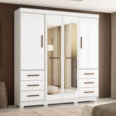 Guarda Roupa Casal com Espelho 4 Portas 6 Gavetas Estrela Mapi Móveis Branco