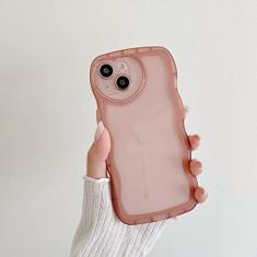 Capa de silicone macia ondulada transparente para iPhone 14 13 12 11 Pro Max X XR XS 8 7 Plus Love Heart Lens Protection Capa doce, rosa, para iPhone 13 Pro Max