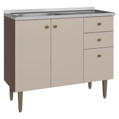 Balcão Gabinete com Pia 3 Portas e 1 Gaveta 105cm Rustic/Crema Gourmet Madesa