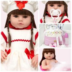 Boneca Reborn Laura Toda de Vinil Siliconado Itens Enxoval - Cegonha R