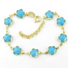 Pulseira Feminina 16 A 19Cm Azul Folheada Ouro Pl423