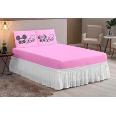 Jogo de lençol casal queen 3 peças com elastico estampado love de ocul