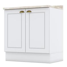 Balcão 2 Portas 80cm Americana Branco Com Tampo Calcare - Móveis Henn Branco-calcare