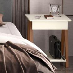 Mesa de cabeceira 1 gaveta Integra Finger  Amadeirado/Off White - Ofertamo