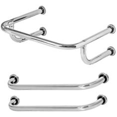 1 Barra De Apoio Lavatório 60x45cm, 2 Alça De Idoso De 80cm - MetalCro