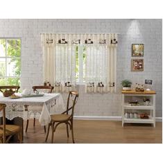 CORTINA DE RENDA PARA COZINHA COM BANDÔ PREMIUM MARFIM GRAOS DE CAFE 2,20M X 1,20M X 30CM
